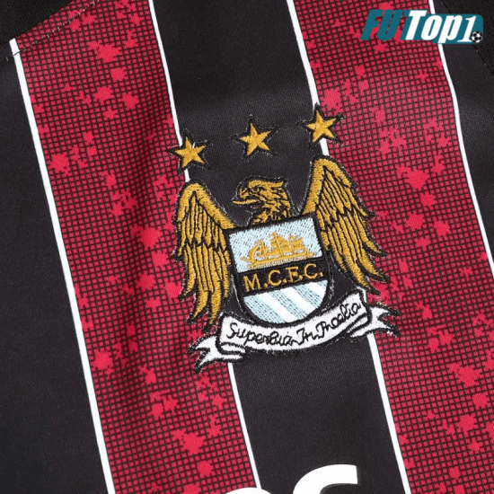 Camiseta Manchester City 2008/09 Visitante Retro Negro/Rojo